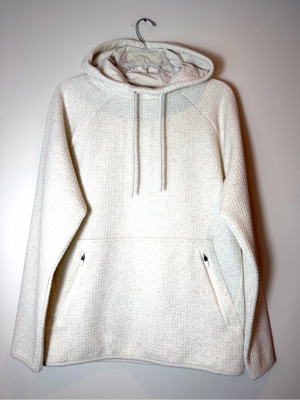 FLX Men’s Textured Fleece Pullover Hoodie Waffle Knit Cream Ivory Off-White S